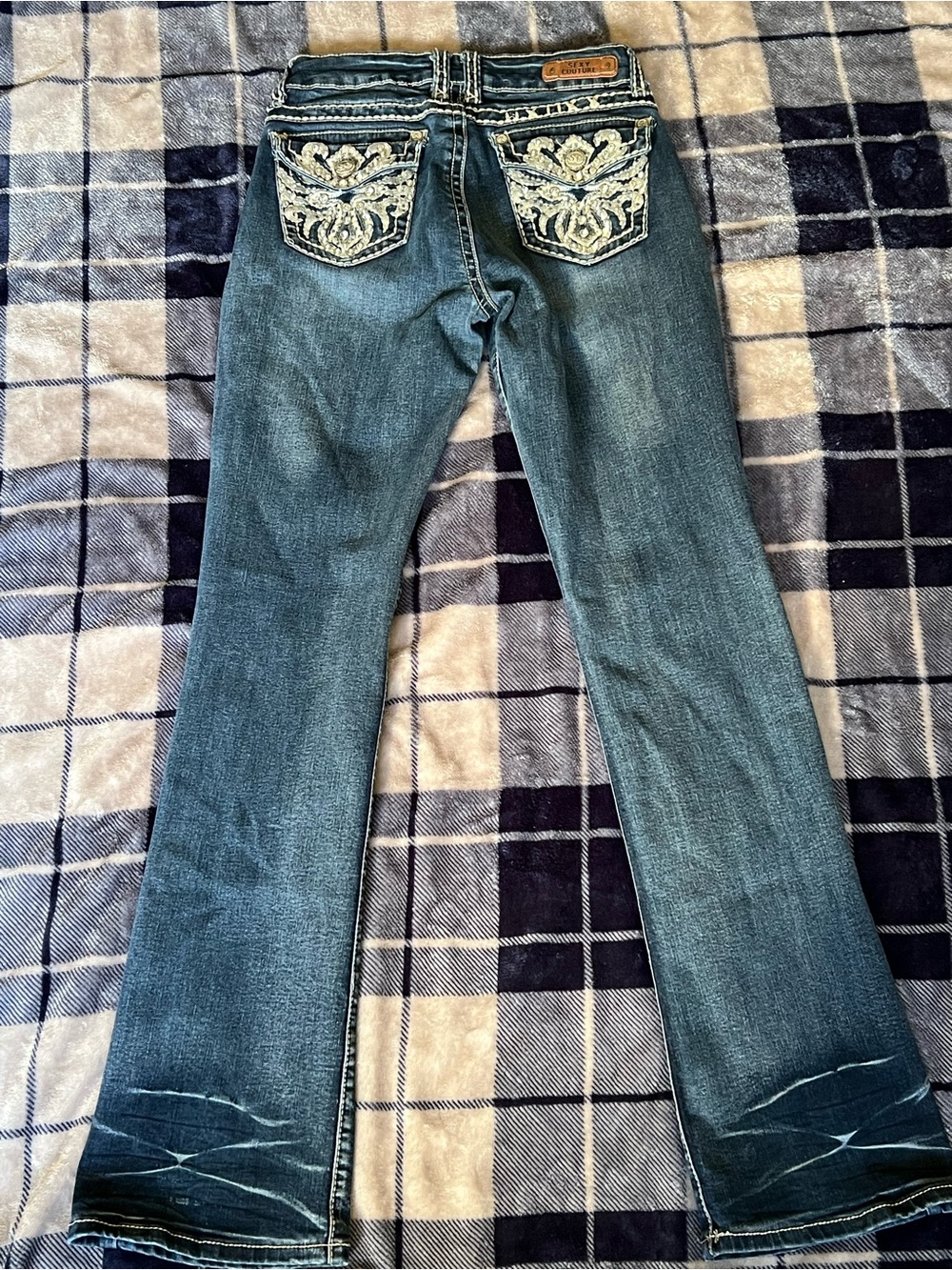 Women's Blue Flare Jeans with Embroidered Back Pockets